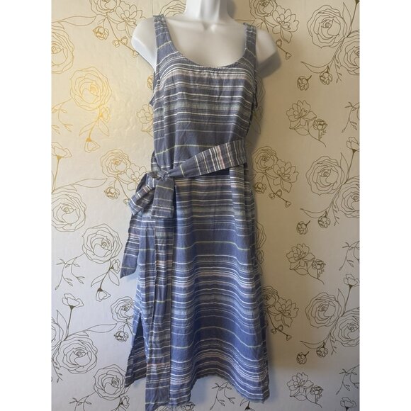 Marine Layer Dress Size Medium Striped Midi Knee Length Blue Pink Cotton 024 - Picture 2 of 5